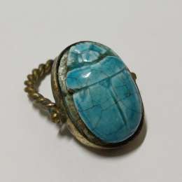 Vintage brass scarab ring with turquoise stone unique handmade Egyptian piece