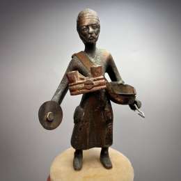 Vintage Cast Iron Worker Figurine Middle Eastern Art on Marble Base Home Decor