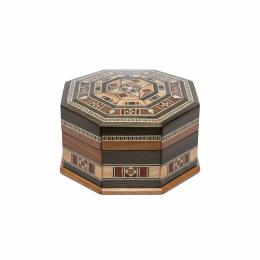 Handmade Octagonal Wooden Jewelry Box, Mother of Pearl Inlaid Trinket Keepsake Gift