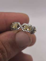 Sterling Silver 925 Ring  Size 8  Yellow Cubic Zirconia Stones & Crystal Accents