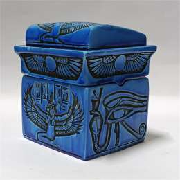 Egyptian Canopic Jars Set Pharaonic Resin Box with Hieroglyphs Eye of Ra