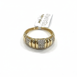 14K Yellow Gold Pavé CZ Ribbon Ring Women's Bold Sparkle Statement Band