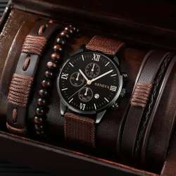 4pcs watches bracelet set for men fashion business fashion casual round pointer