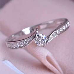 Huitan Minimalist Engagement Wedding Rings for Women Round Cubic Zirconia Simple