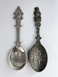 1990'sGermany Marked Vintage Collectible Pair Decorative Spoons Pewter Souvenir
