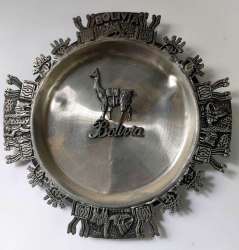 Silver Wall Plated Round Hanging Vintage painting Ornate Art Bolivia 6.2
