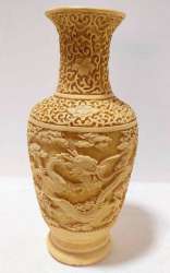 Old Chinese Vintage ART Cream Hand Carved Heavy Resin Dragon Gorgeous Vase 10