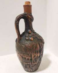 Vintage Brass on Pottery Wine Hand-Made Copper Art Scene Luxury Decanter Bottle