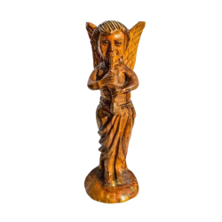 Vintage-Collectible-Wood-Carved-Angel-Playing-the-Flute-Tree-Figurine-Germany