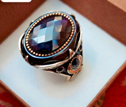 NEW Real Silver 925 Men ring with Dark Zircon Stone made in Italy