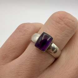 Vintage Sterling Silver 925 Women's Men's Jewelry Ring Natural Amethyst Size 6