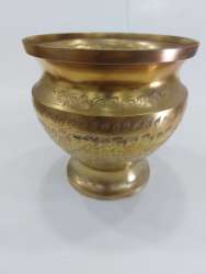 Antique-Vintage-Brass-Indian-Hand-Engraved-Vase-Pot-Planter-Carved-Floral-Leaf
