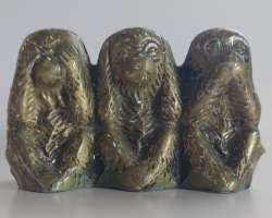 Antique Engraved Brass Small 3 Wise Monkeys Animal Statue Figurine Decorative