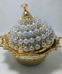 Beautiful golden Turkish sweets box studded with pearls