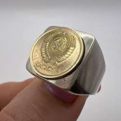 Vintage USSR Men's Jewelry Ring Sterling Silver 875 Russian Soviet Coin Size 9.5
