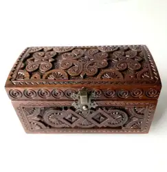 Vintage Handmade decorative walnut wood carving jewelry box, jewelry organizer
