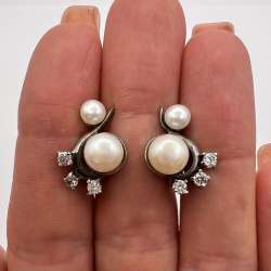 Vintage Women's Jewelry Stud Earrings Sterling Silver 925 Mother of Pearl 4.4 gr
