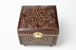 Vintage Handcrafted dark wood jewelry box inlaid and ornate trinket organizer