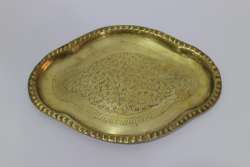Antique vintage arabic plate solid brass Engraved serving algeria decorated
