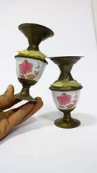 vintage handmade porcelain brass arabic vase set of 2 flower floral algeria