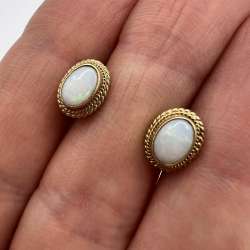 1971 Vintage Women's Jewelry Stud Earrings Gold 375 9K Opal Stone Signed England