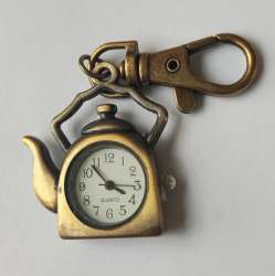 Vintage Teapot Shaped Pocket Watch Creative Bronze Key Chain Novelty Quartz