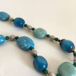 Women's Vintage Blue Beaded Necklace Holy Land Jewelry Blue shades Pendant