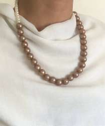 Women's Vintage Brown/white Beaded necklace unusual combination