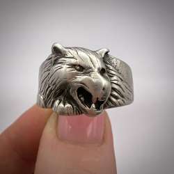 Vintage Sterling Silver 925 Biker Men's Jewelry Head Wolf Animal Ring Size 10