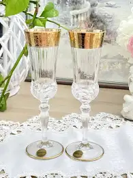 Set Vintage Two Wedding Crystal Champagne Glasses Kristak 24%, Italy 21.5 Cm