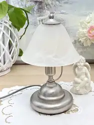 Vintage German Table Lamp Germany Made Metal Silver-Plated Glass Shade 90s