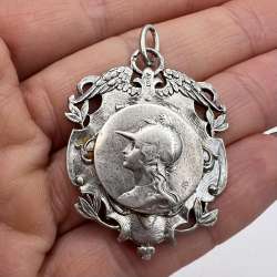 Antique Art Nouveau Silver Women's Men's Jewelry Pendant Coin Medallion Signed