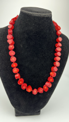 BEAUTIFUL ANTIQUE NATURAL 100% RED CORAL BEADS 84GR ROUND NECKLACE OLD