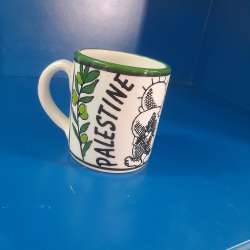 Beautiful colored ceramic cup, Freedom for Palestine, olive tree pattern