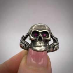 Vintage Sterling Silver 835 Biker Men's Jewelry Ring Adam's Head Skull Size 11