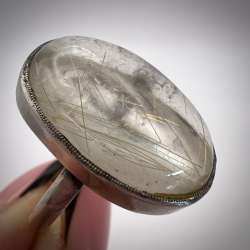 Vintage Women's Men's Ring Sterling Silver 925 Hair Rutilated Quartz Crystal S11