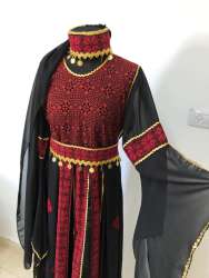 Vintage Embroidery Dress Black and red Palestinian Traditionalk Thoub