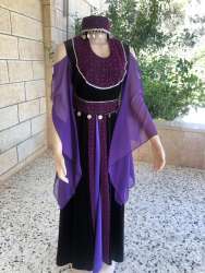 Vintage Embroidery Traditional Black and Purple Dress Handmade Thoub
