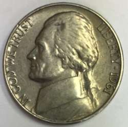 1961 P Jefferson Nickel Average Circulated Five-Cent Piece