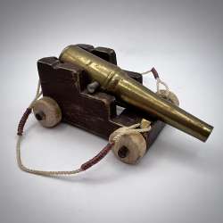 Vintage Handmade Brass Wood Kids Toy Military Gun Cannon