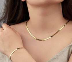The necklace, bracelet and anklet are gold plated. The chain is made of stainles