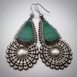Massive Vintage Silver 800 Women's Jewelry Stud Earrings Drops Malachite Marked