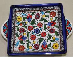 VINTAGE SQUARE FLORAL CERAMIC PLATE WITH HANDLE 4*4