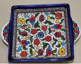 VINTAGE SQUARE FLORAL CERAMIC PLATE WITH HANDLE 4*4