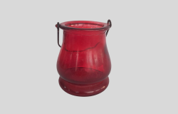 Vintage Small Pot Candle Holder Art Glass Handmade Decor Wall Red Colored Light