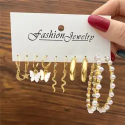 Women's Large Hoop Earrings Set,Antique Bohemian Gold Color Zircon Pearl Earring