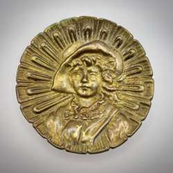 Heavy Vintage Collectible Cast Gilt Bronze Table Ashtray Plate Lady Girl
