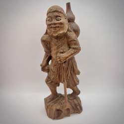 Vintage Art Wood Hand Carved Figure Statue Japanese Man Collectible Home Decor