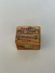 Handmade Olive Wood Small Jewelry Box Hand-Drawn Jerusalem With Multi-Colors