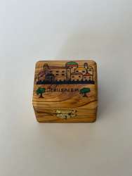 Jerusalem Olive Wood Handmade Box Accessories Rosary Colorful Drawn